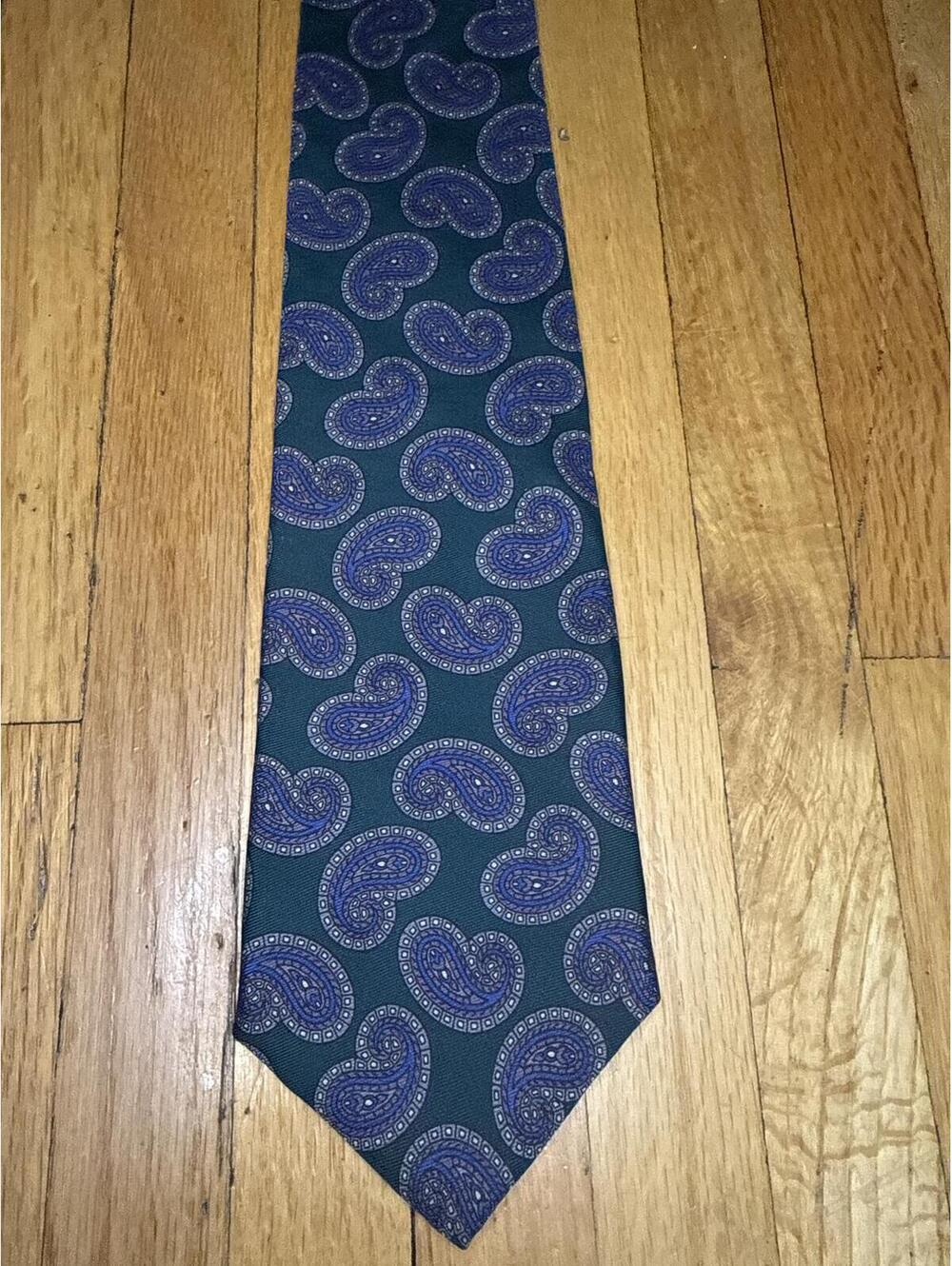 Vintage Bert Pulitzer Dayton’s Silk Paisley Tie Green Blue Hand Printed Necktie